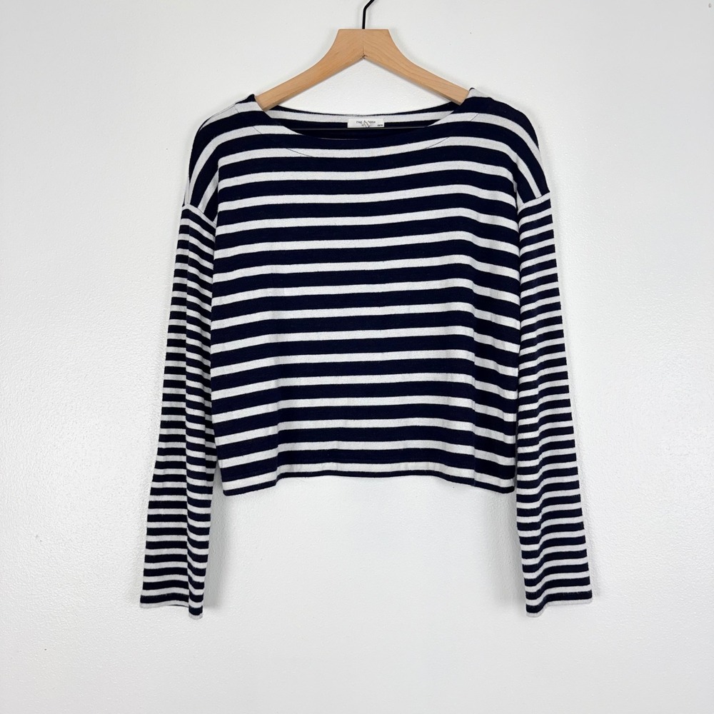 Rag & Bone Striped Long Sleeve Top Womens XS Navy White Boat Neck Rayon Blend - Picture 14 of 14